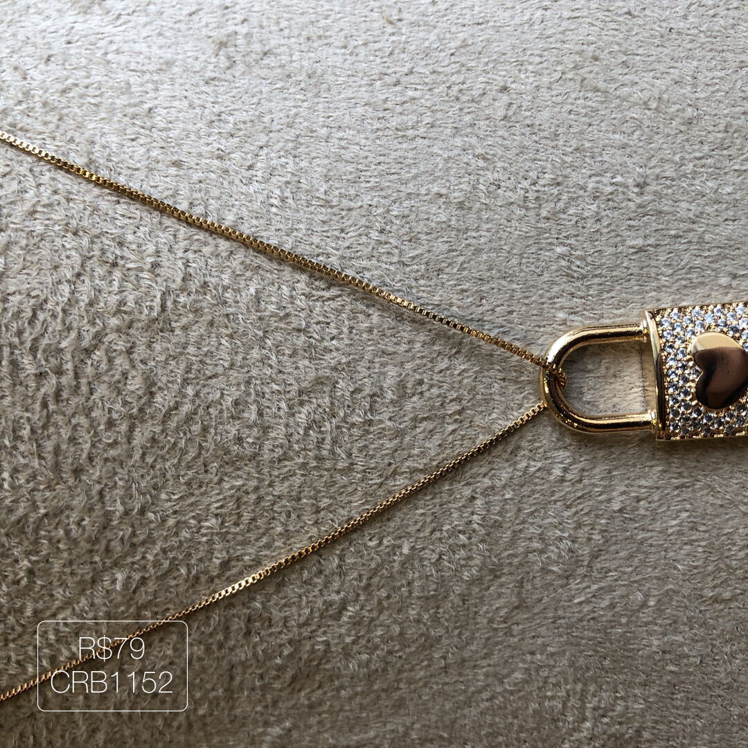 Colar C/ Pingente Cadeado Cravejado